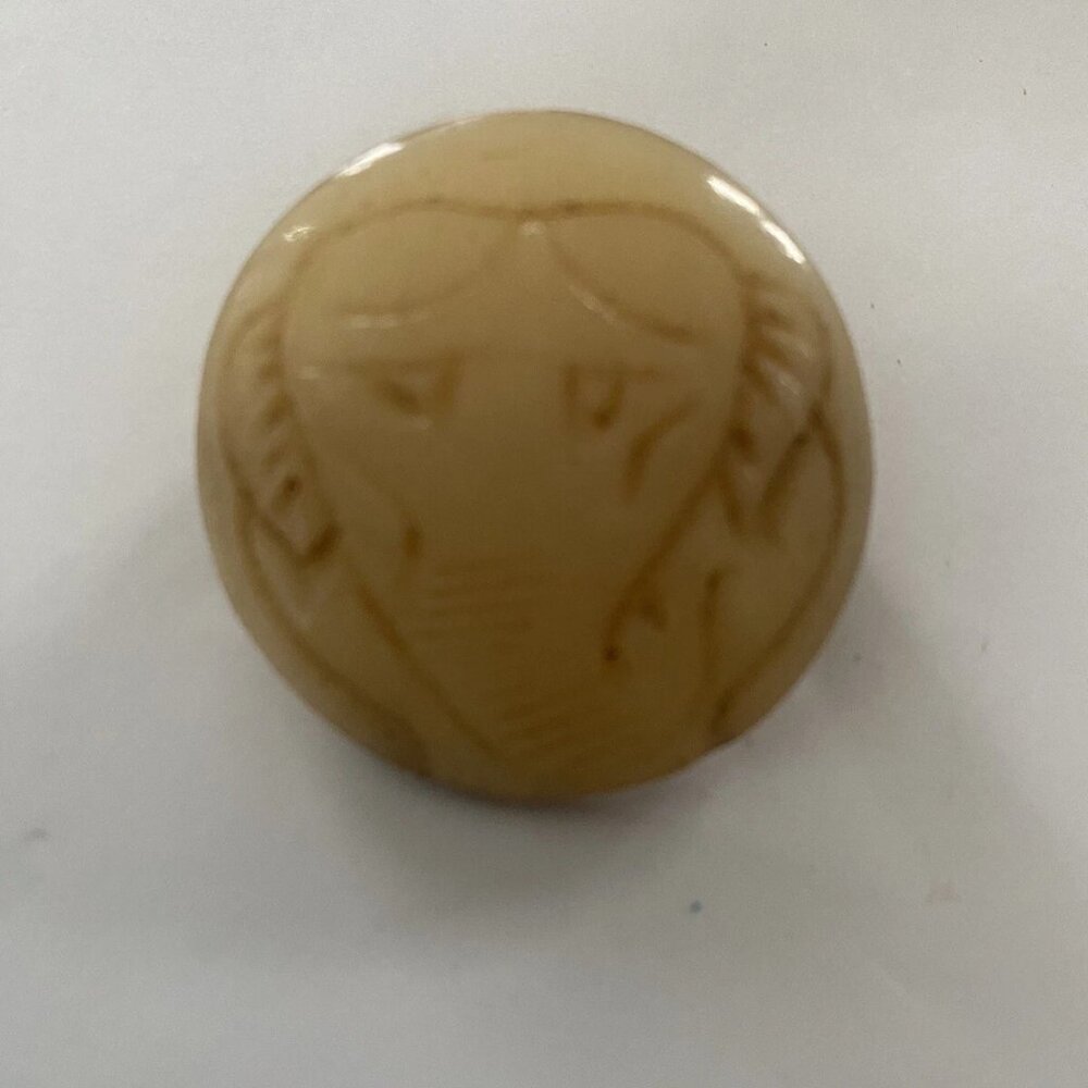 Faux Bone Pin With A Face Of An Elephant Etched Into The Surface - Vintage**